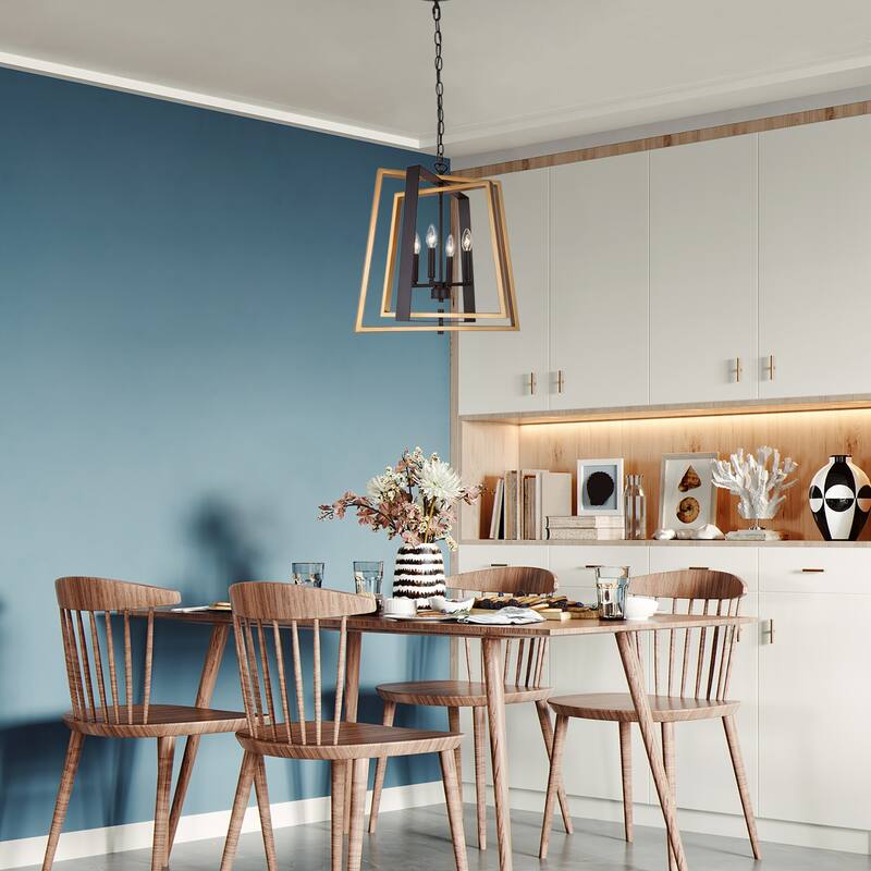 Modern Black Gold 4-light Chandelier Geometric Large Pendant Lights