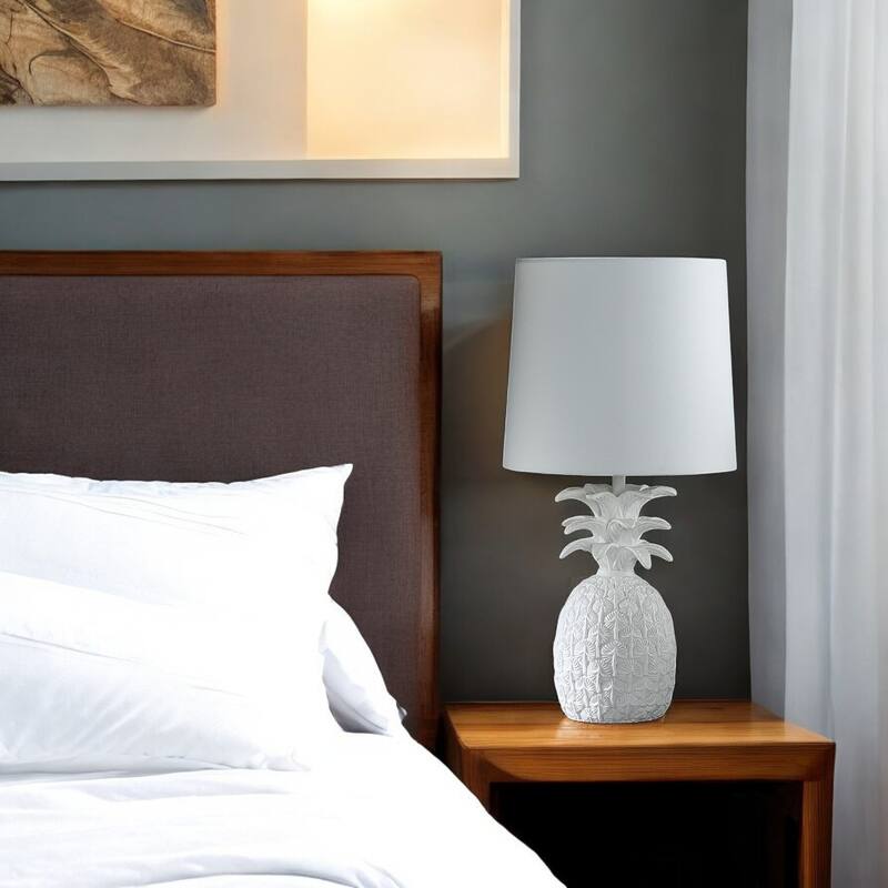 HomeRoots 17" White Pineapple Table Lamp With White Empire Shade - Small
