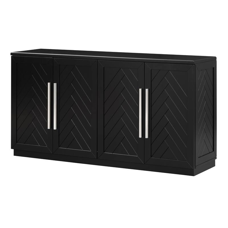 Striped Buffet Sideboard with Silver Handles, Black