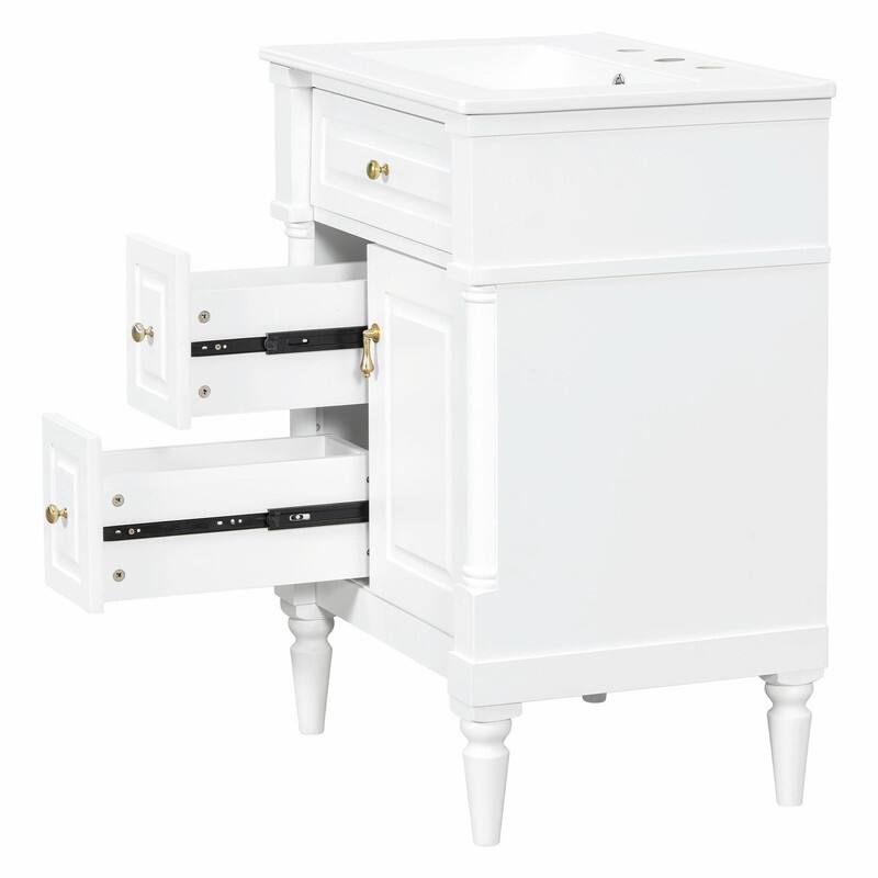 36" Bathroom Vanity with Sink, Freestanding Bathroom Cabinet with Ceramic Basin, Flip Drawer