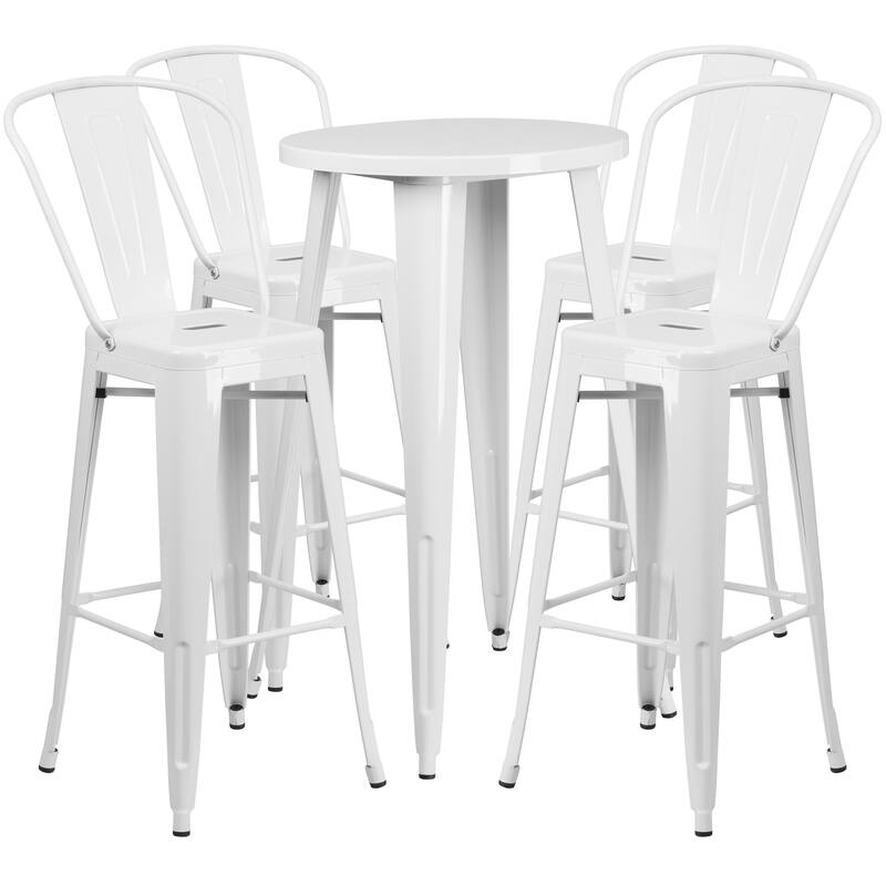 24'' Round Metal Indoor-Outdoor Bar Table Set with 4 Cafe Stools - 24"W x 24"D x 41"H