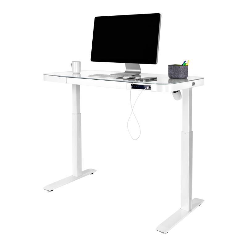 AIRLIFT 47.5 in Tempered Glass Electric Standing Desk Top Dual 2.4A USB Charging Port Height Adjustable to 47.5 in H