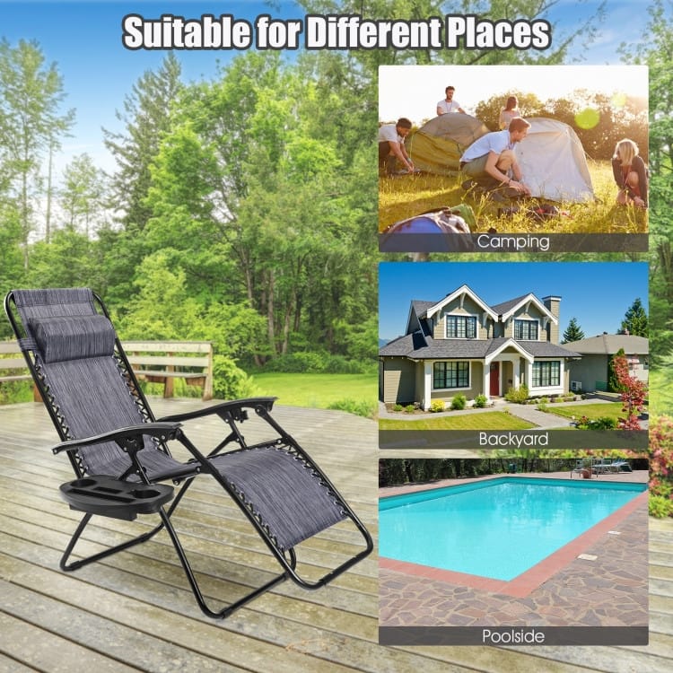 2 Pieces Folding Lounge Chair with Zero Gravity - 40"-57" x 25" x 34"-42.5"(L x W x H)