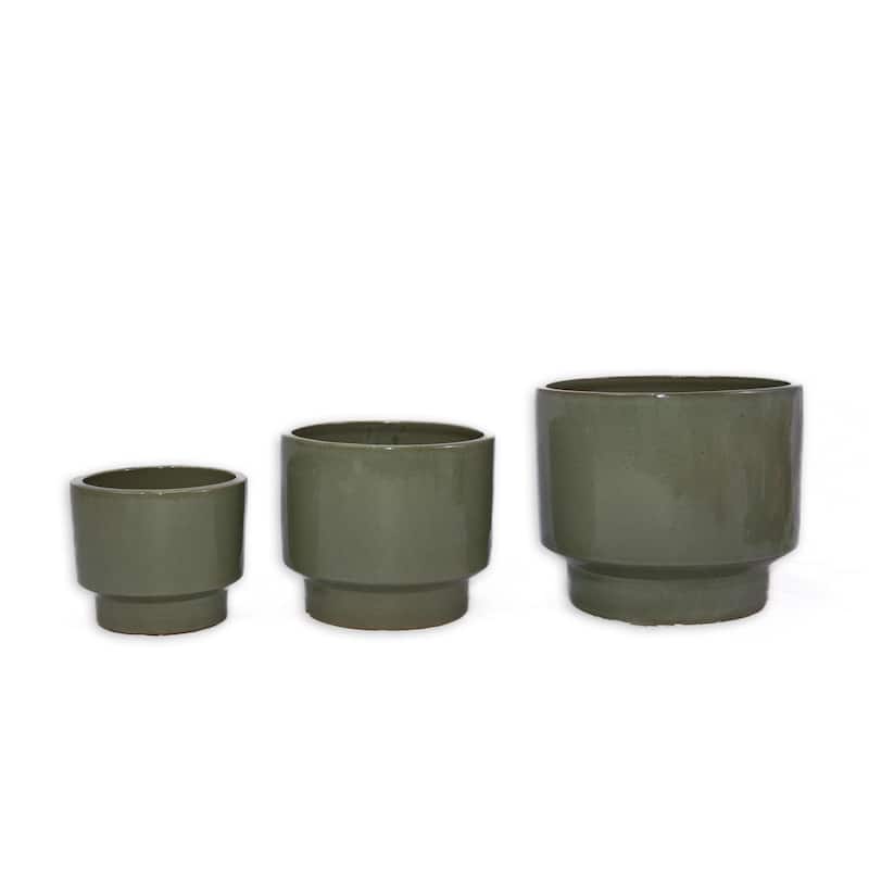 Set of 3 ,15 Inch Ceramic Planters with Drainage - Frost Resistant Indoor Outdoor Flower Pots