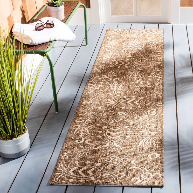 SAFAVIEH Beach House Jula Indoor/ Outdoor Waterproof Patio Backyard Rug - 2'2" x 8' Runner - Brown/Beige