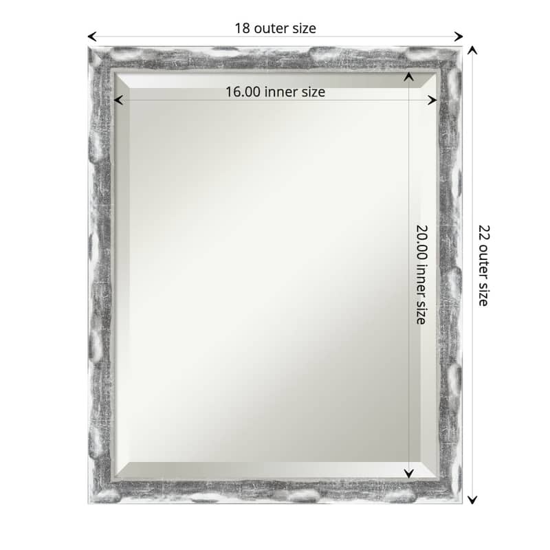 Beveled Bathroom Wall Mirror - Scratched Wave Chrome Frame - Scratched Wave Chrome - Outer Size: 18 x 22 in
