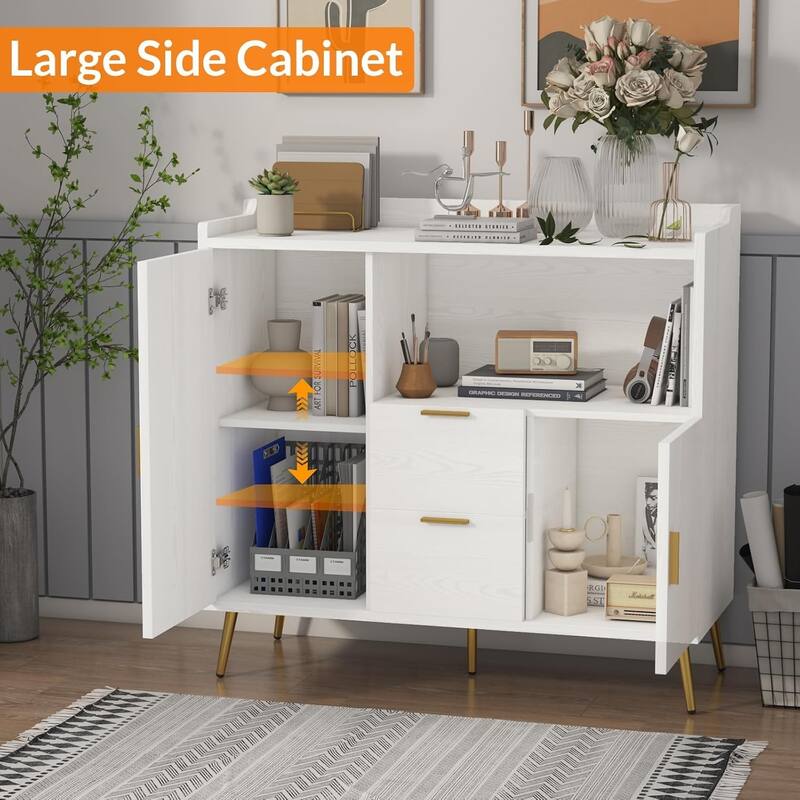40 Inch Kitchen Microwave Cabinet with Storage and Drawers, Floor Standing Sideboard, Black