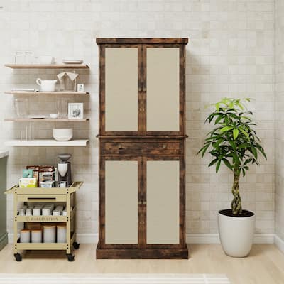 4 Door Cabinet with 1 Drawer, with 4 Adjustable Inner Shelves, Storage Cabinet