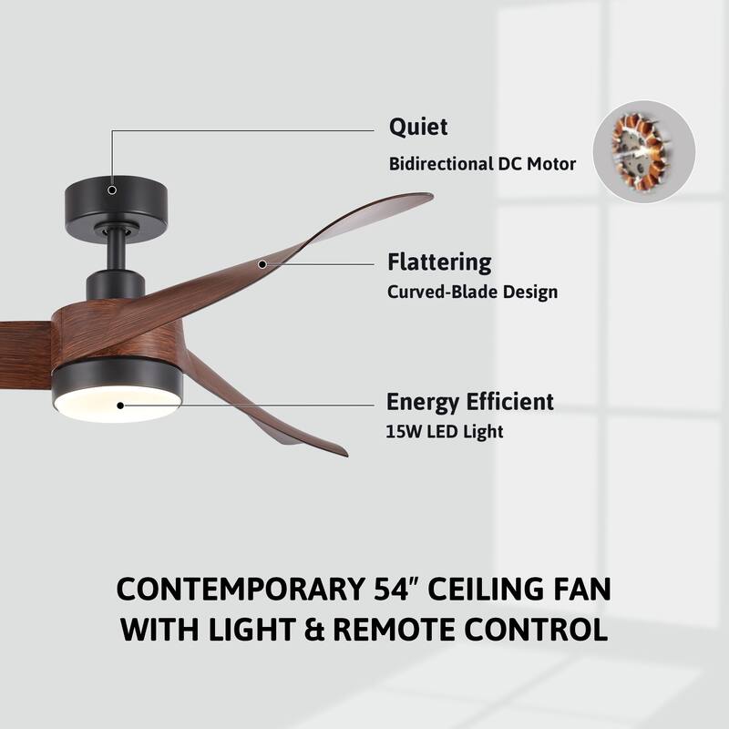 CO-Z 54-Inch Mid-Century Modern Farmhouse Ceiling Fan with Light - Walnut