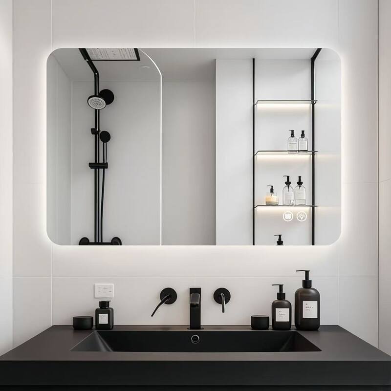 GDFStudio - Meridian Modern Rectangular Backlit Bathroom Wall Mirror, Adjustable LED Lighted, Memory & Aniti-Fog Function