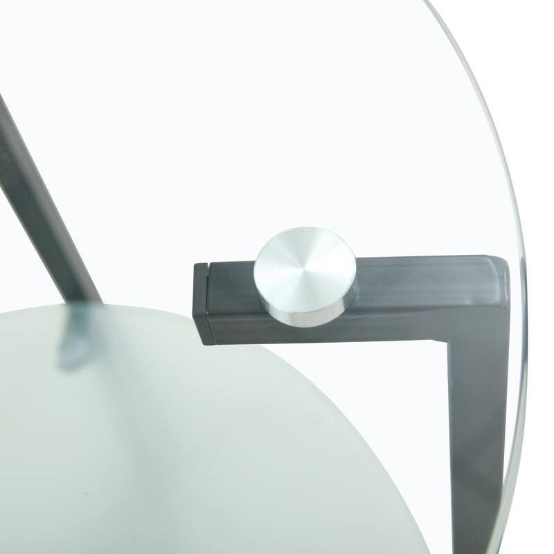 2-layer Round Tempered Glass End Table/Coffee Table with Iron Frame