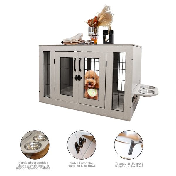 ALEKO Dog Crate Furniture Cage Kennel with Rotating Bowls for Small