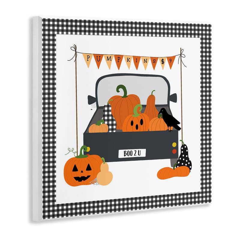 Stupell Pumpkin Truck with Gingham Border Wall Plaque Art Design By Sazerelli Designs