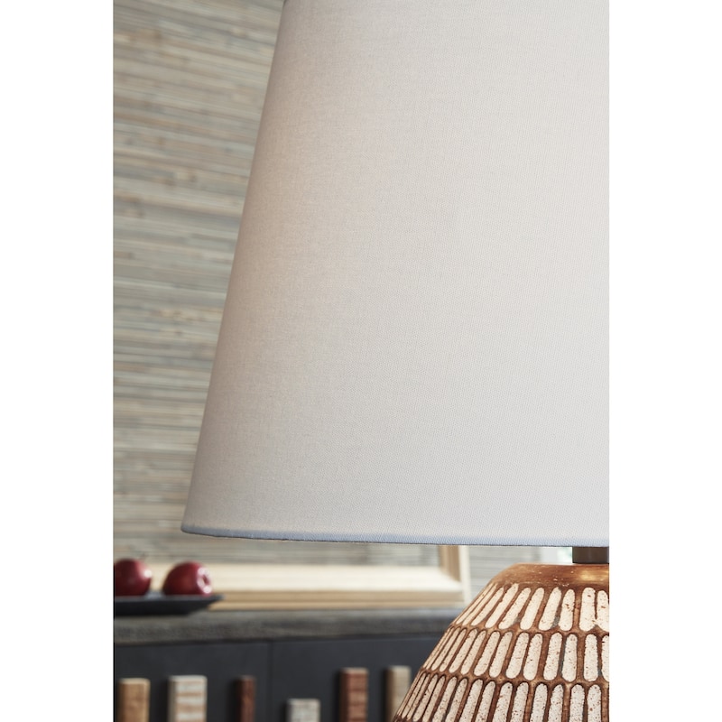 Signature Design by Ashley Darrich Beige/White Table Lamp - 18.25" W x 18.25" D x 28.25" H