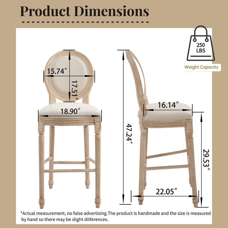 Set of 2 French Country 30" Height Bar Chairs