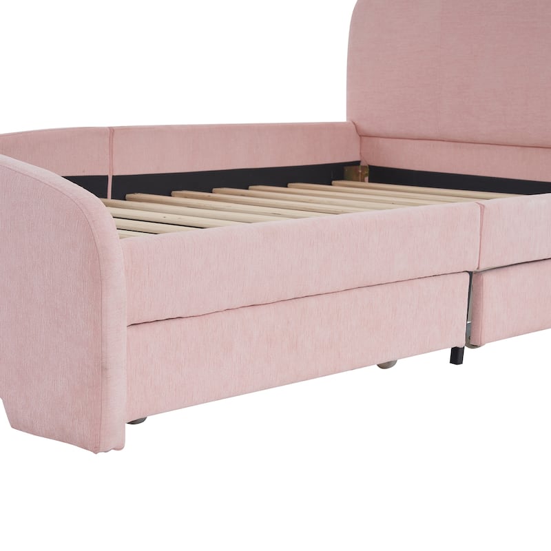Upholstered Platform Bed with Cartoon Ears Shaped Headboard and 2 ...