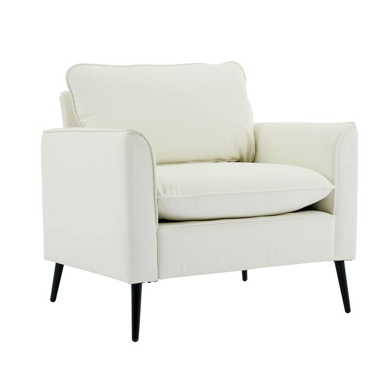 Cream White Leather Upholstered Single Sofa Chair