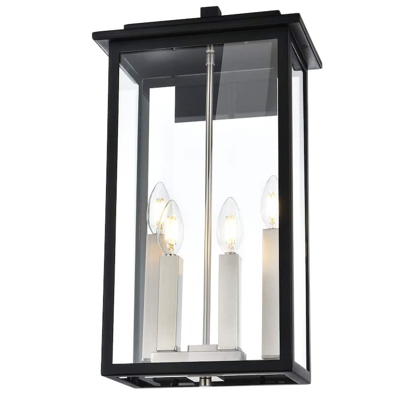 Outdoor Wall Sconce, Exterior Porch Light Wall Mount Lantern, Black and Brushed Nickel Finish with Clear Glass for House