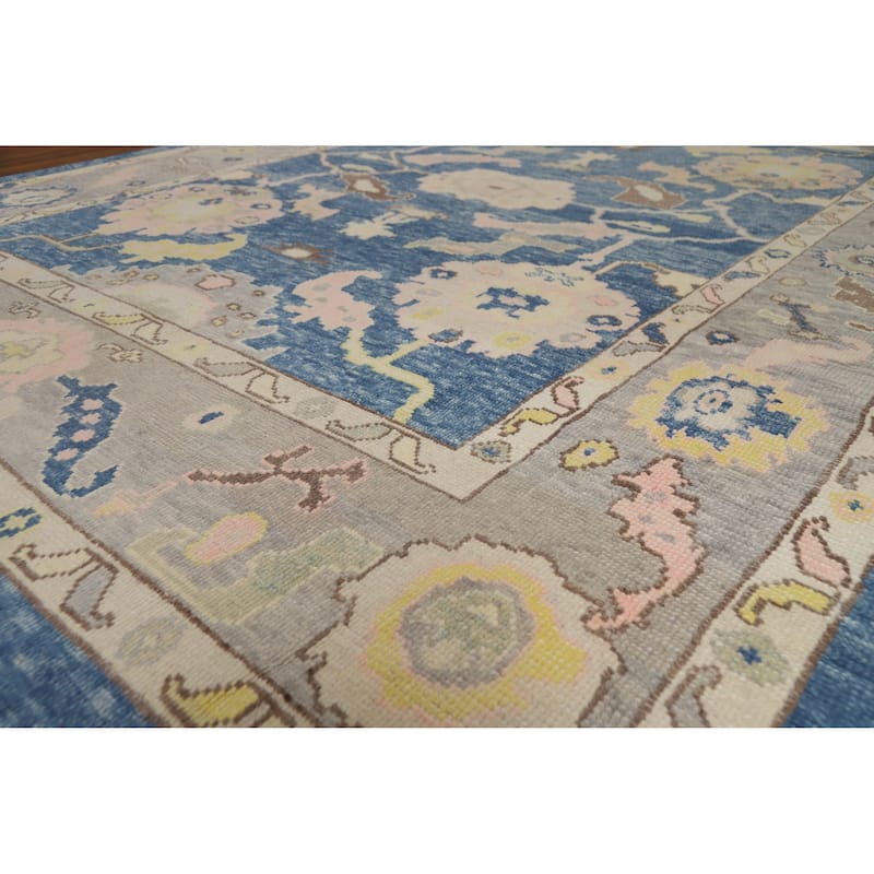 Hand Knotted Oriental 100% Wool Carpet Transitional All-Over Navy Blue & Blues Oushak Area Rug - 11' 2'' X 8' 11''