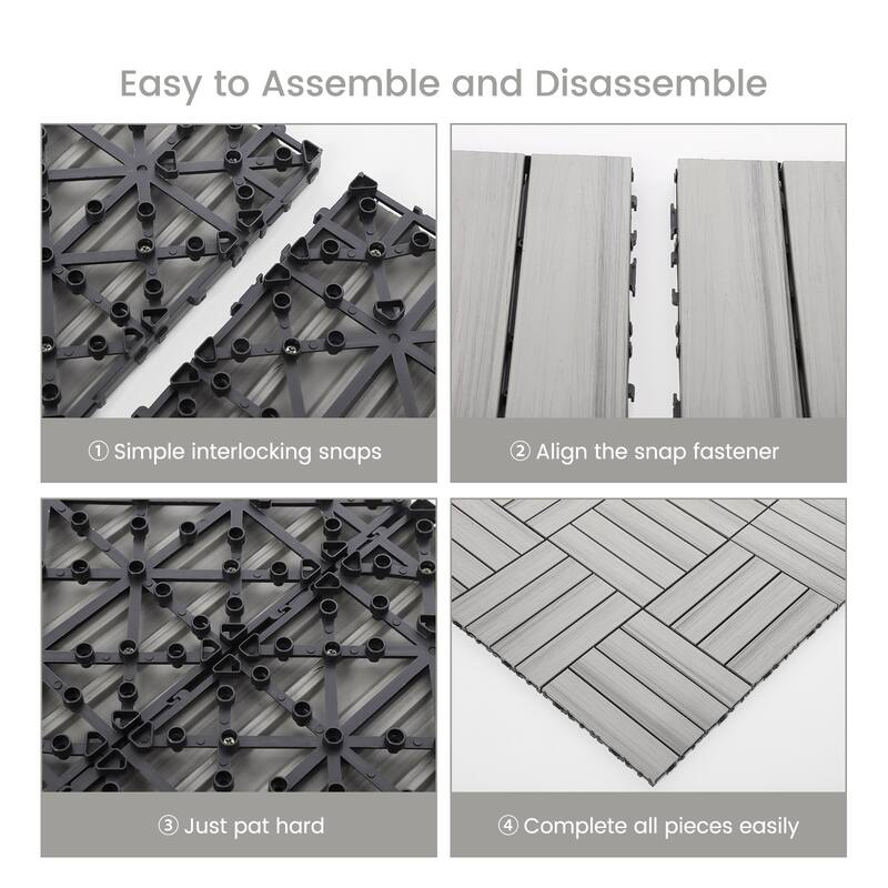 18 Pack Solid Wood Deck Flooring, Wood Interlocking Deck Tiles, 12 x 12 Inch Co-Extruded Interlocking Deck Tiles