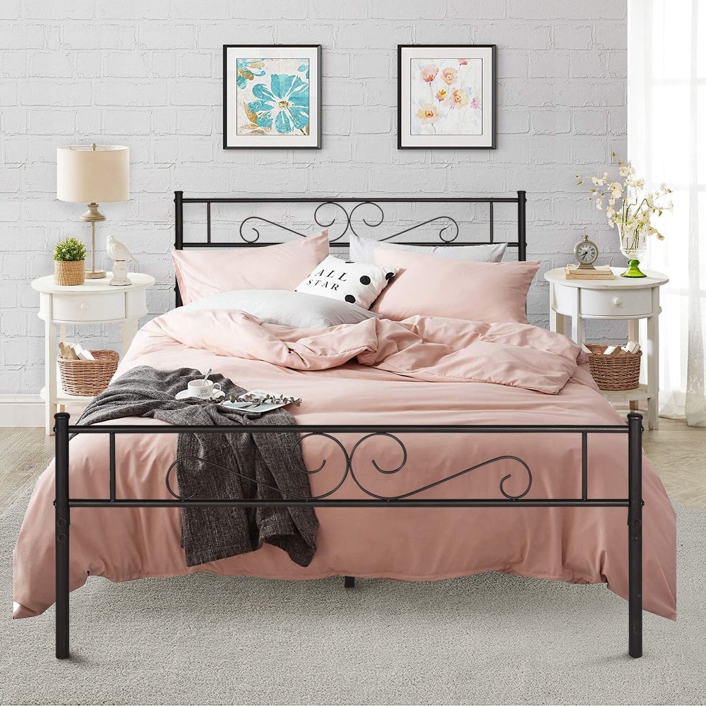 Twin, Orange Twin//Full//Queen Size Metal Platform Bed Frame with Vintage Headboard and Footboard No Box Spring Needed Premium Steel Slat Support Mattress Foundation Black//White//Bronze