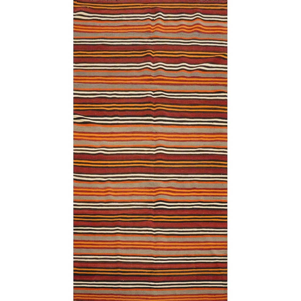 Hand Woven Oriental 100% Wool Carpet Southwestern Geometric Multi-Colored Kilim Area Rug - 9' 8'' X 4' 6''