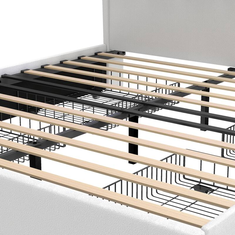 Moasis Queen Size Velvet Upholstered Bed Frame with 4 Storage Drawers & RGB Lights