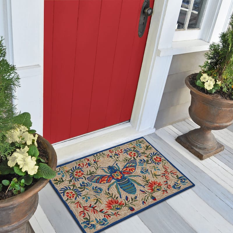 Liora Manne Frontporch Flora Bee Indoor/Outdoor Rug - 1'8" x 2'6" - Multi/Natural