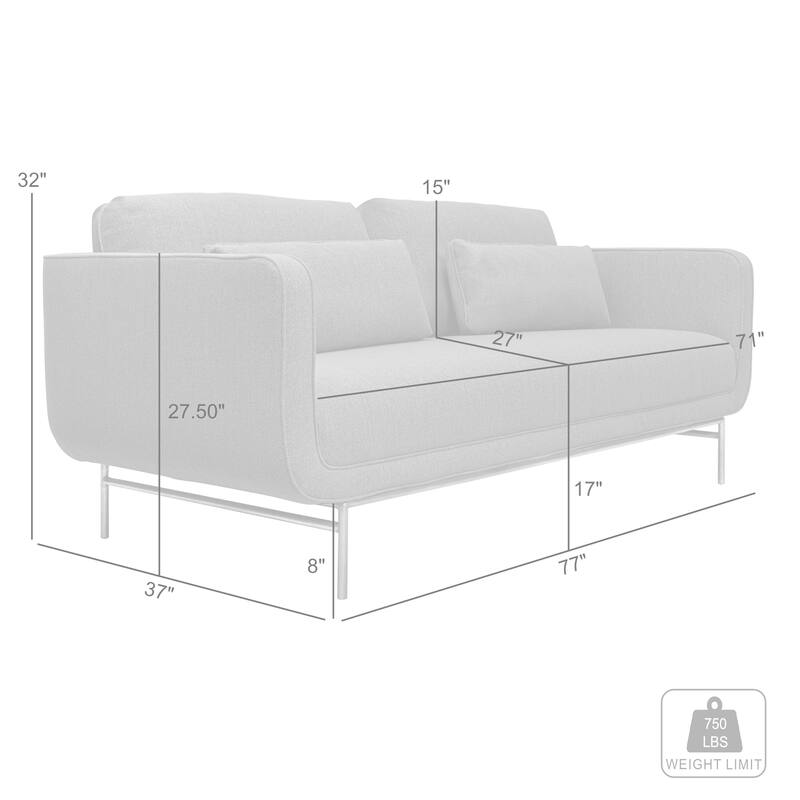 Lilou 77" Fabric or Velvet 3 Seater Sofa Sofa with Antique Brass Metal Legs