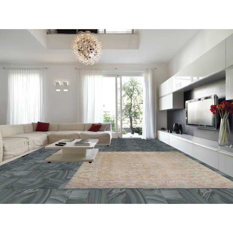 Hand Knotted Oriental 100% Wool Carpet Traditional All-Over Peach Tabriz Area Rug - 12' 8'' X 10' 0''