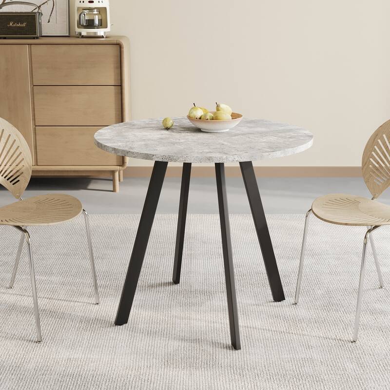 GDFStudio - Knox Industrial Minimalist Round Dining Table with Stable Metal Frame and Anti-Slip Foot Pad - 33.5"W - Gray