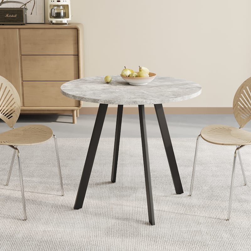Round Dining Table with Cement Texture Top and Triangular Iron Bracket