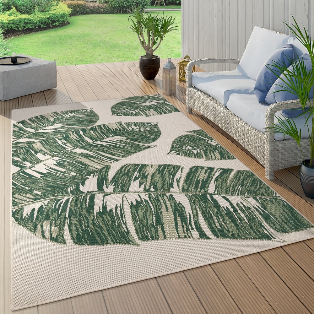 Tropical Outdoor Rug Jungle Leaves Design for Patio
