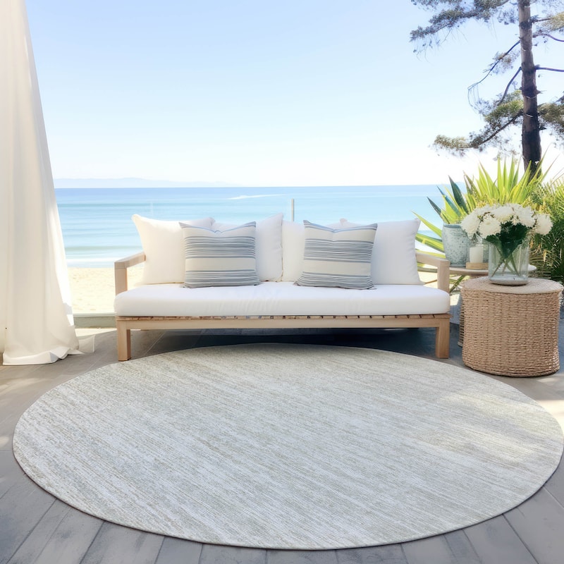 Machine Washable Indoor/ Outdoor Chantille Abstract Stripe Rug - Ivory - 8' x 8'