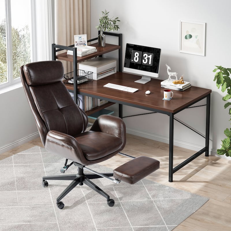 Glitzhome Modern Adjustable Swivel High Back Ergonomic Office Chair with Footrest and Armrest
