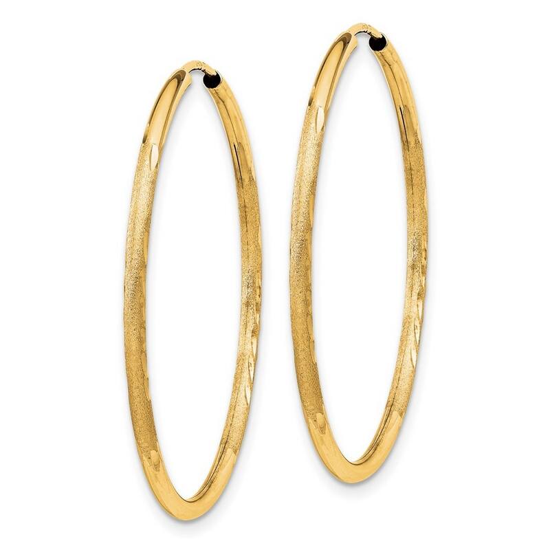 Curata 14k Yellow Gold Polished tube 1.5mm Satin Sparkle Cut Endless Hoop Earrings - 30x30mm Wide 1.5mm Thick