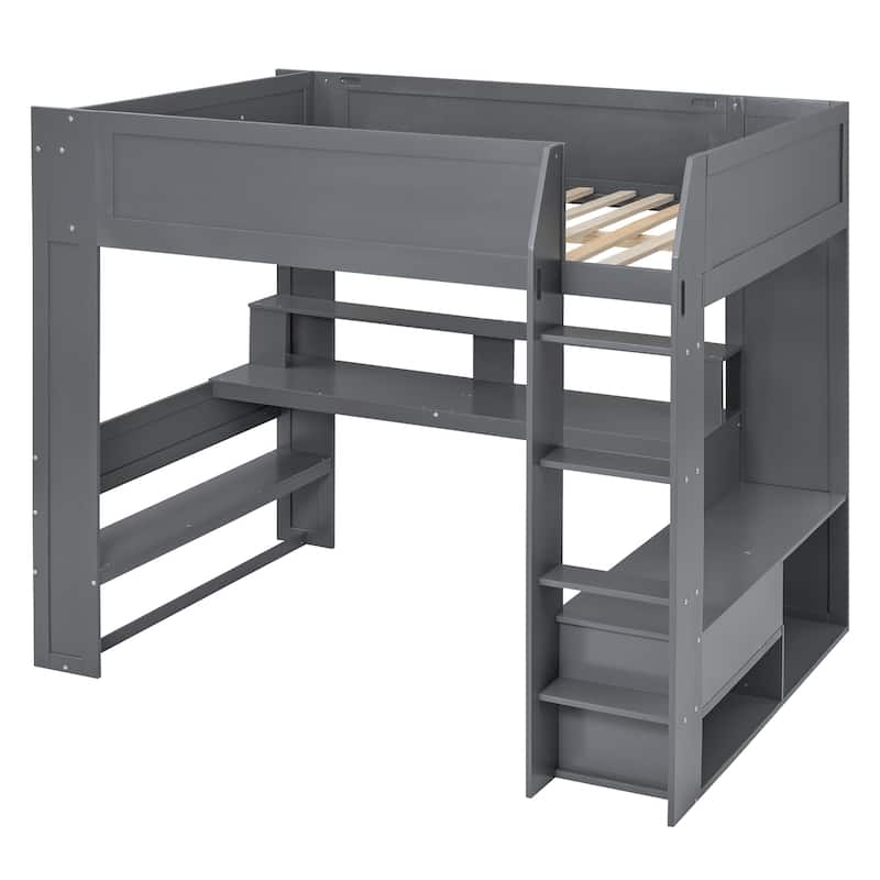 Solid MDF Gaming Loft Bed with Desk & Shelves