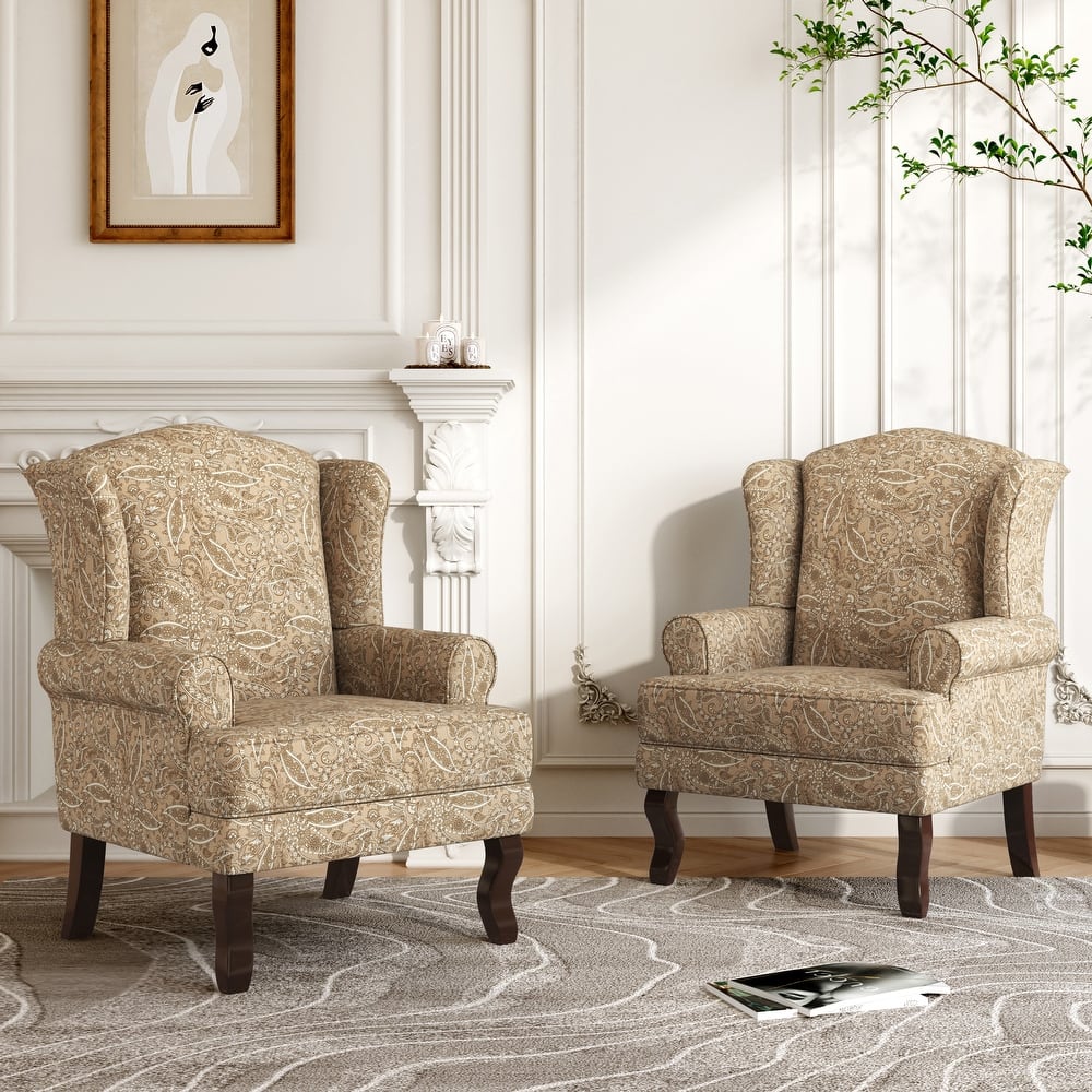 2 Set Traditional Rolled Arm Wing Back Accent Chair