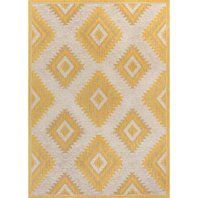 JONATHAN Y Aimee Geometric Moroccan Diamond Black/Cream Indoor/Outdoor Area Rug - 8 X 10 - Yellow/Cream
