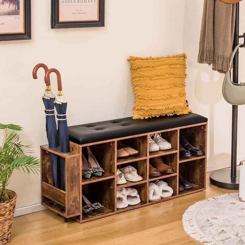 Costway Wooden Shoe Bench 10-Cube Storage Organizer with Padded - See Details