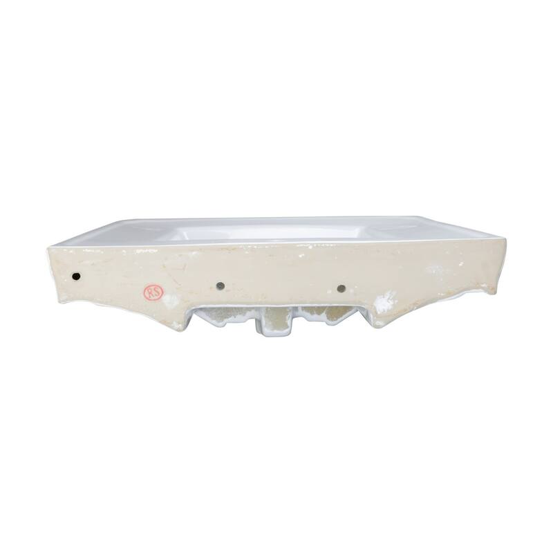 White Pedestal Sink Basin Replacement Part 30.38" W with Splashguard rim, Overflow and 8" Faucet Hole Renovators Supply
