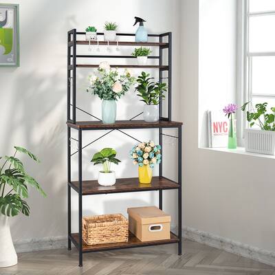 5-Tier Industrial Kitchen Bakers Rack with 10 S-Shaped Hooks