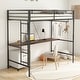 preview thumbnail 1 of 9, Twin Size Loft Bed with Cinnamon Wood Desk and Closet Rod,Kids Bed Design Black