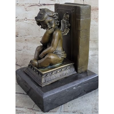 Signed Moreau French Artist Baby Angel Bookend Book End Bronze Sculpture