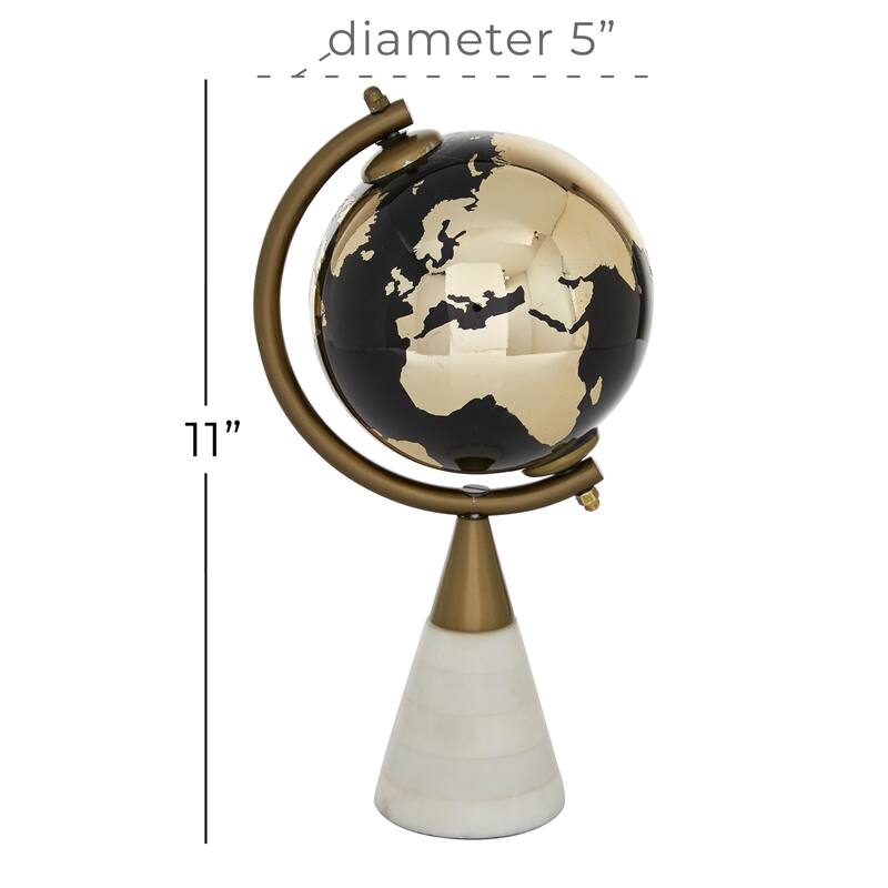 Ceramic Globe with Marble Base - Gold - Roche River Decor - 5"W x 5"L x 11"H