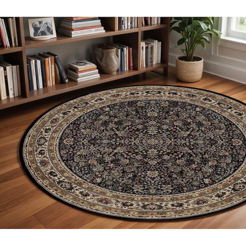 HomeRoots Oriental Traditional Runner Area Rug - Black/Brown - 94.49 in. x 94.49 in.  x 0.43 in. - Round