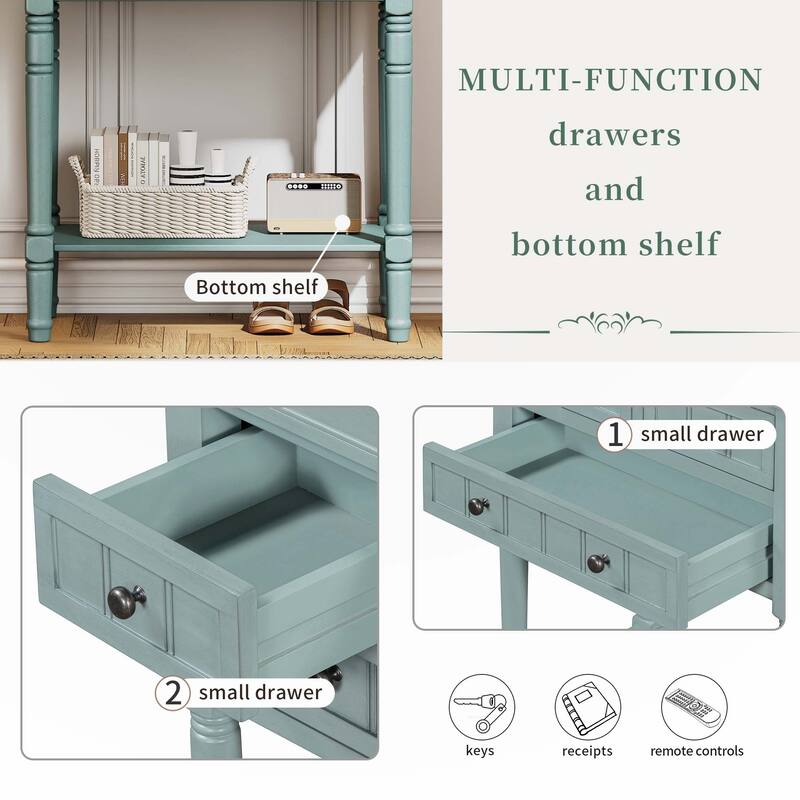 Narrow Console Table with Drawers and Bottom Shelf