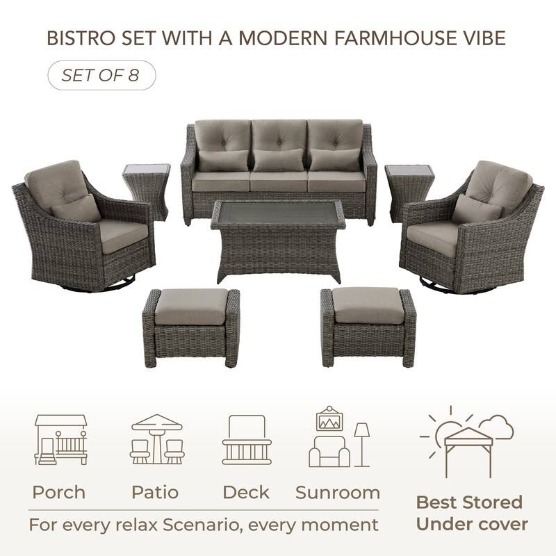 Murphy Outdoor Wicker Patio Outdoor Sofa Swivel Chair Coffee Table