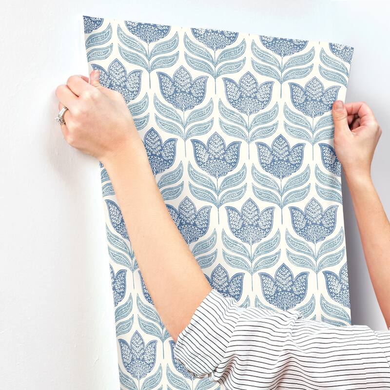 Chesapeake Cathal Blue Tulip Block Print Wallpaper