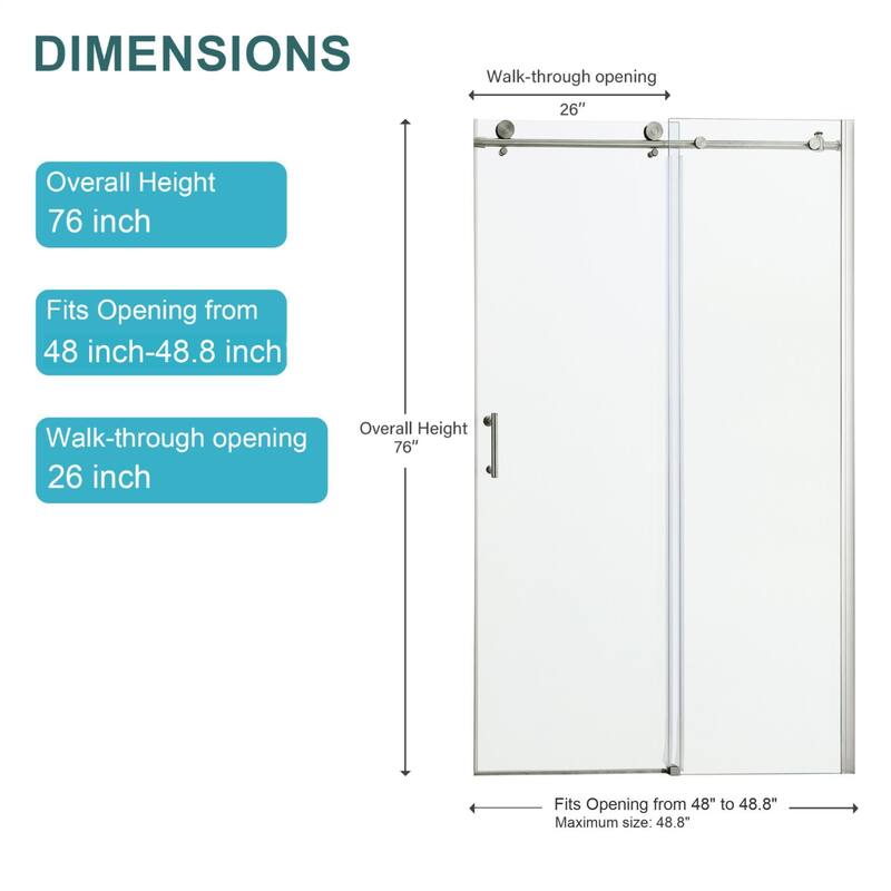 48"W x 76"H Single Sliding Semi-Frameless Shower Door - 48'' x 0.32'' x 76''